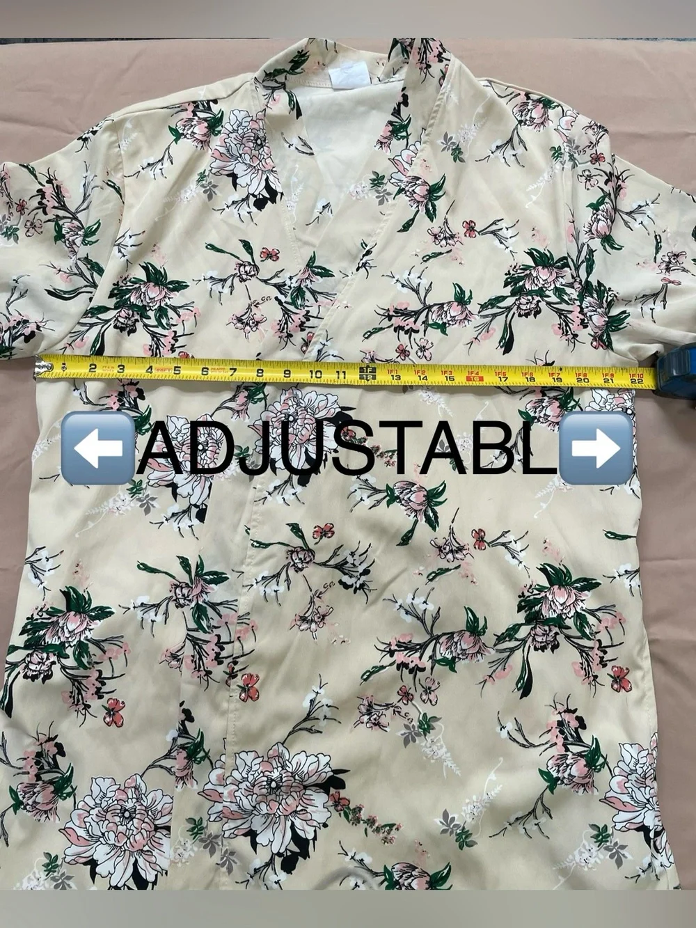 Beautiful Silken Floral Rose & Cream wrap robe with green accents, & lace trim